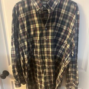 Classic Blue and Orange Plaid Men's Shirt